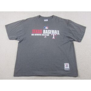 Texas Rangers Shirt Mens XXL 2XL‎ Gray MLB Baseball Authentic Majestic Crew Neck